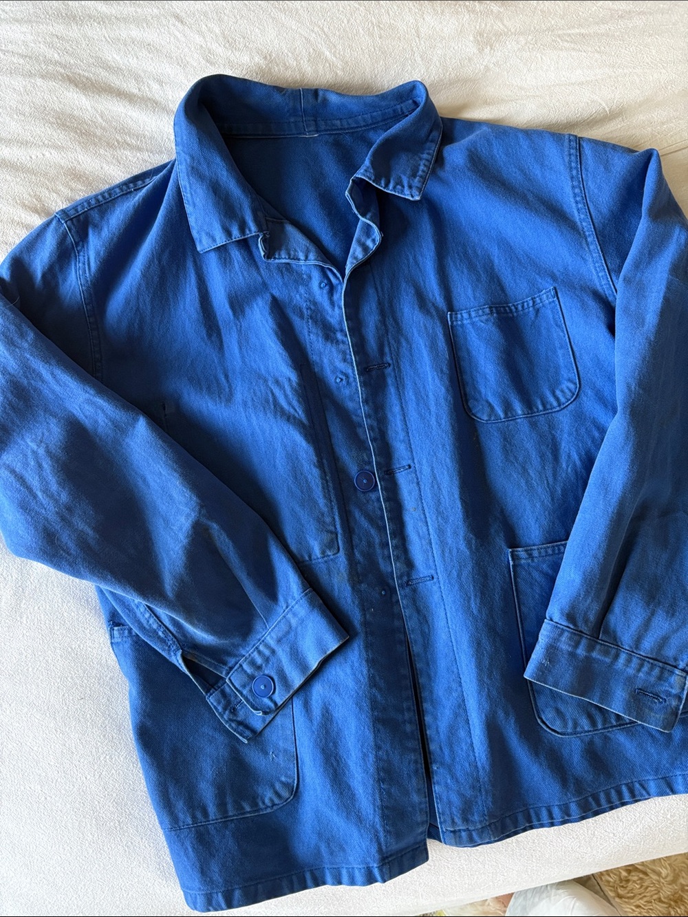 Blue Men's Vintage French Workshirt Jacket - Casual Button-Up Medium